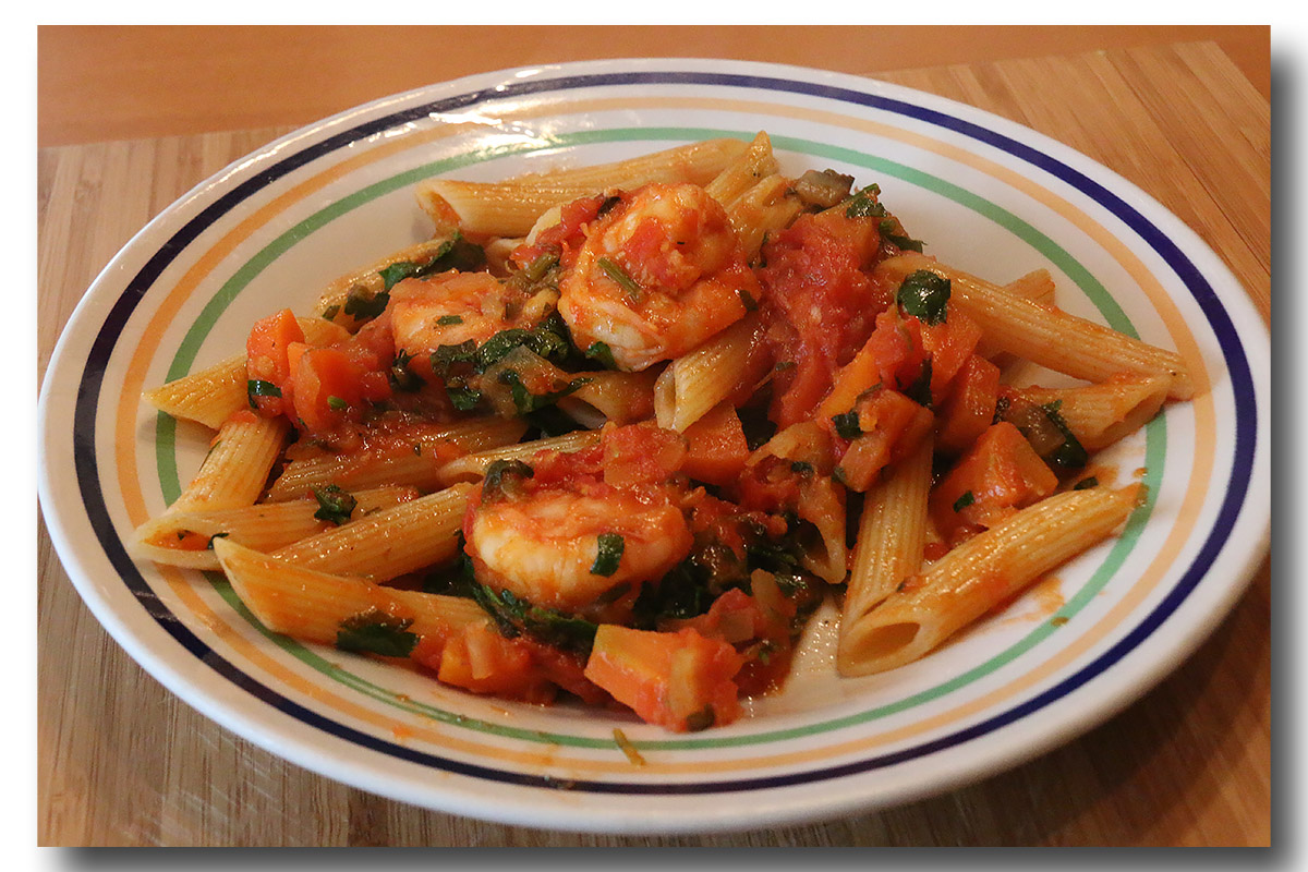 Pennes aux scampis à la sauce tomate La cuisine d'Olivier