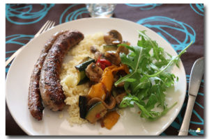 Grillade, couscous et légumes grillés