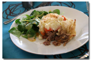 Parmentier de canard confit, carottes et échalotes