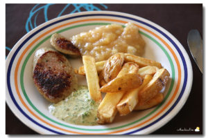 Boudin compote frites façon Jean-Phi, sauce tartare