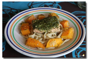 Saumon au pesto vert et à la courge Butternut