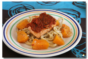 Saumon au pesto rouge et à la courge Butternut