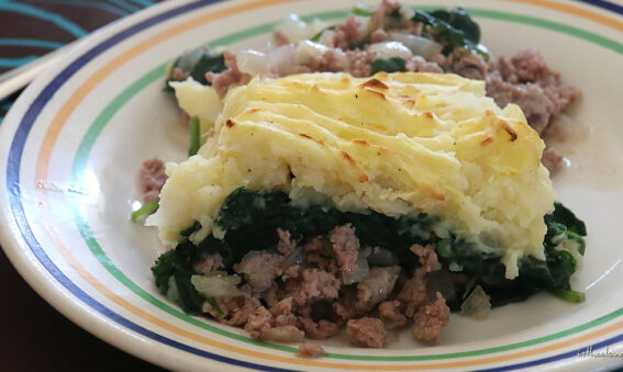 Hachis parmentier aux épinards, purée de céleri-rave