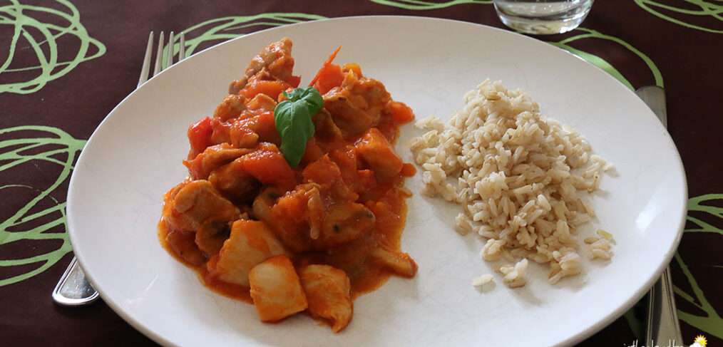 Poulet basquaise, riz complet