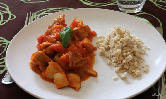 Poulet basquaise, riz complet