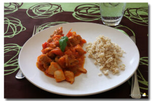 Poulet basquaise, riz complet