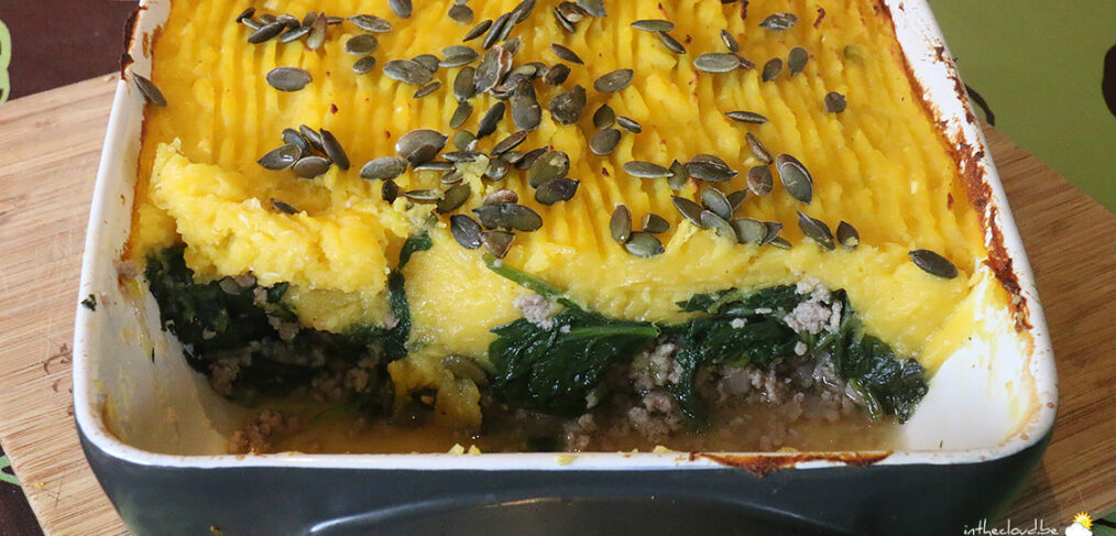 Hachis parmentier aux épinards, purée de butternut