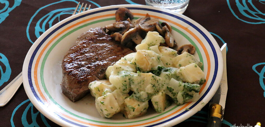 Steak aux champignons, céleri-rave