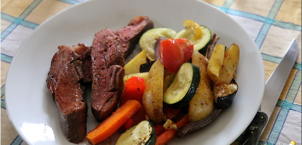 Magret de canard, légumes au four