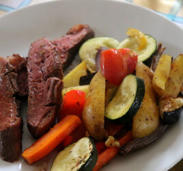 Magret de canard, légumes au four